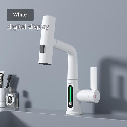 Intelligent Digital Display Faucet Pull-out Basin Faucet Temperature Digital Display Rotation - Wnkrs