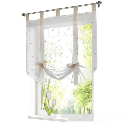 Embroidered Pastoral Adjustable Curtain Rod Ribbon Roman Window Screen - Wnkrs