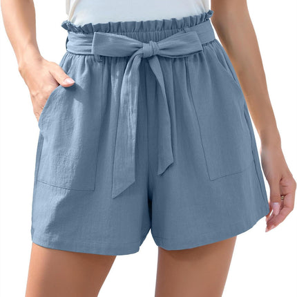 Short à volants tendance avec nœud à la taille et pantalon de plage d'été avec poches, vêtements pour femmes