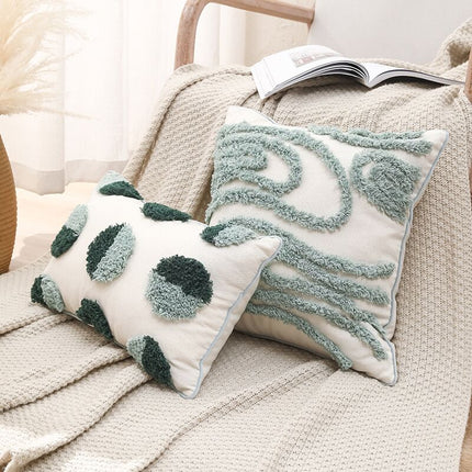 Nordic Moroccan Ins Wind Tufted Pillow Living Room Sofa Tassel Cushion Model Room Pure Cotton Pillowcase Green - Wnkrs