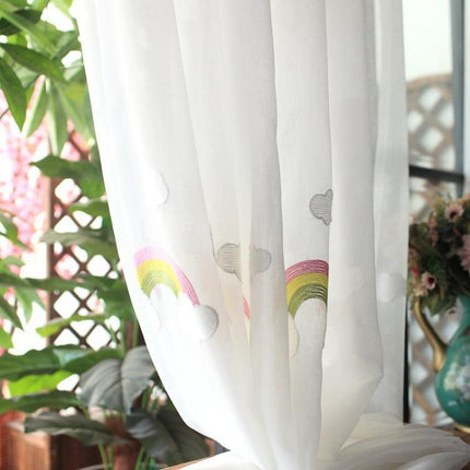 Children's Rainbow Gauze Curtains With Pastoral Embroidery - Wnkrs