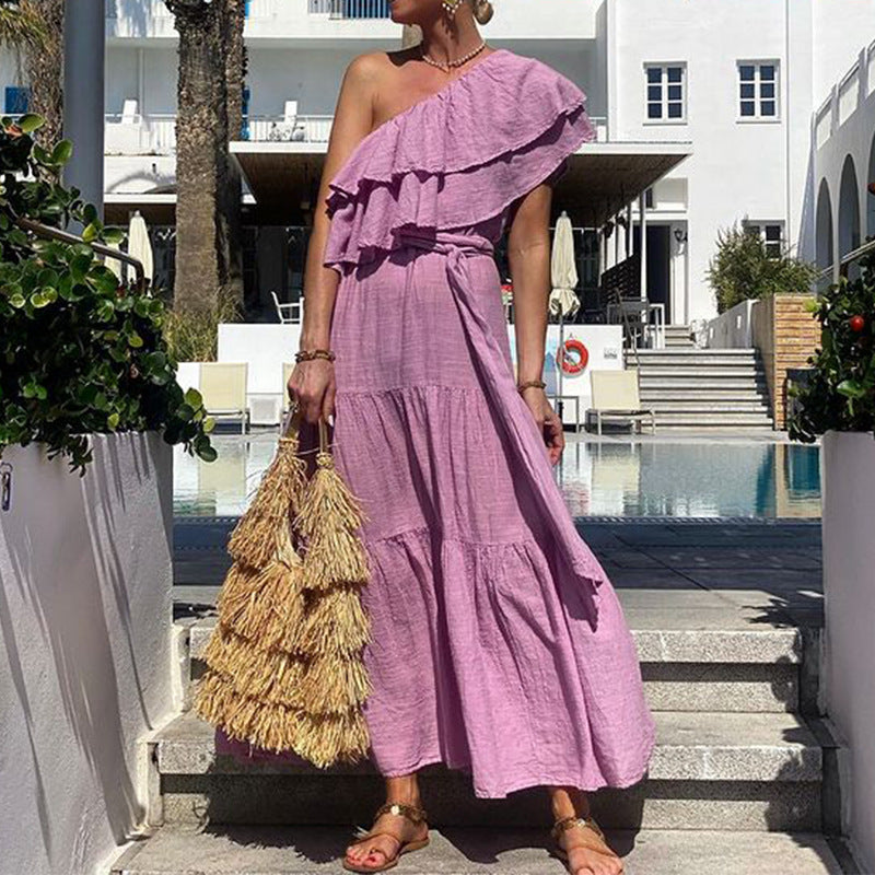One-Shoulder Ruffle Dress in Pink or Sky Blue