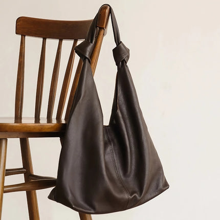 Bolso de hombro estilo hobo de piel auténtica suave y de gran tamaño de estilo coreano para mujer