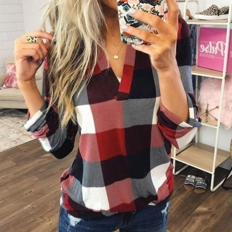 Women's Casual Plaid Patterned Blouse