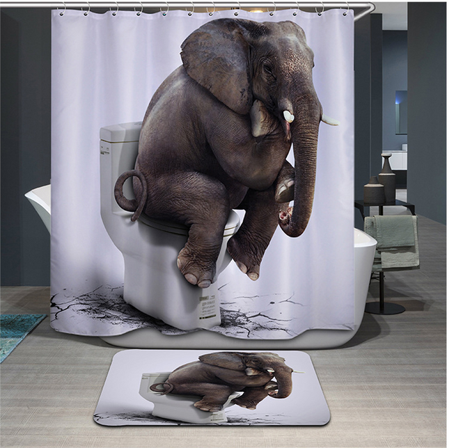 Funny Animals Elephant Pattern Polyester Shower Curtain Glasses Dog Bear Shark Panda Printed Waterpoof Bath Curtain - Wnkrs