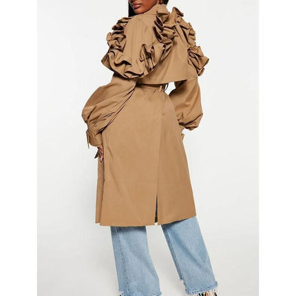Elegant Spliced Ruffle Trench Coat for Women - Wnkrs