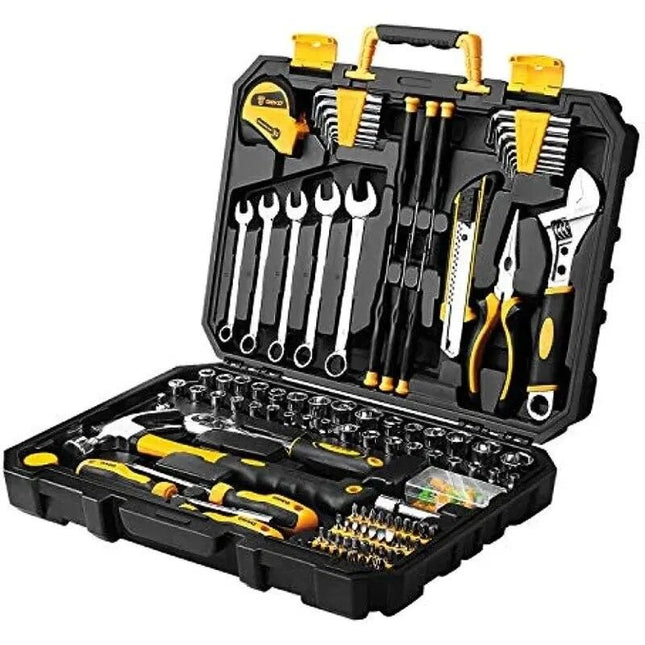 158-Piece General Household and Auto Repair Hand Tool Kit with Plastic Toolbox Storage Case - Wnkrs