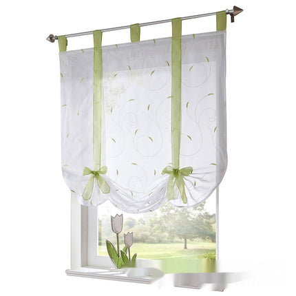 Embroidered Pastoral Adjustable Curtain Rod Ribbon Roman Window Screen - Wnkrs