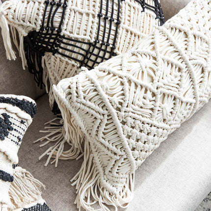Pure Cotton Knitting Tassel Stripe Pillow - Wnkrs