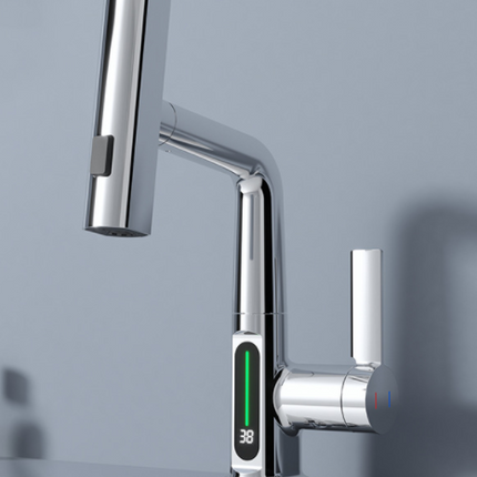Intelligent Digital Display Faucet Pull-out Basin Faucet Temperature Digital Display Rotation - Wnkrs