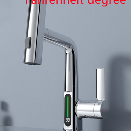 Intelligent Digital Display Faucet Pull-out Basin Faucet Temperature Digital Display Rotation - Wnkrs