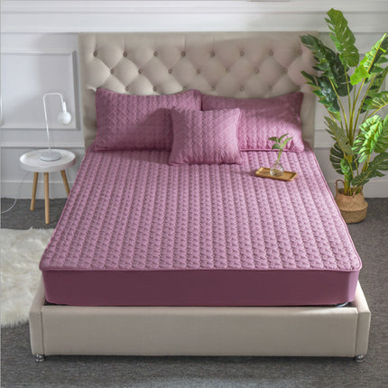 Solid Color Bed Sheet One-piece Cotton Bedspread Quilted Non-slip Mattress Cover Thick Simmons Protective Cover - Wnkrs