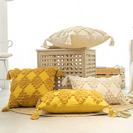 Home Furnishing Tufted Throw Pillow With Tassels Sofa Pillow Cushion - Wnkrs