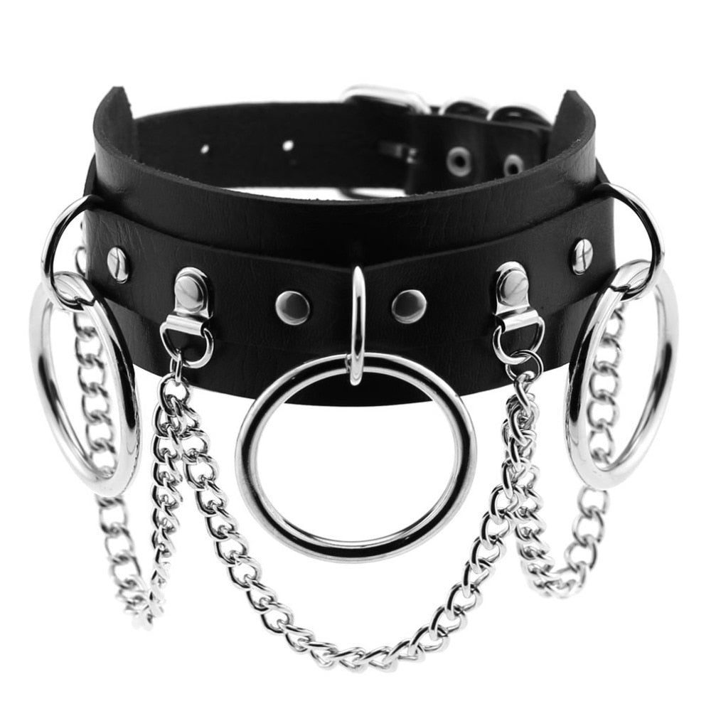 Women's PU Choker with Hoop & Chain Details