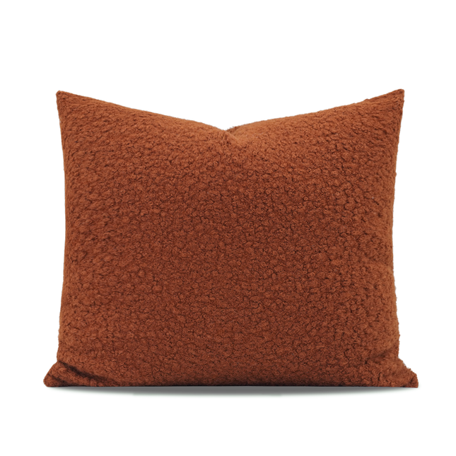 Nordic Warm Caramel Orange Coffee Color Faux Wool Roll Cushion Girl Throw Pillow Model Room Square Pillow - Wnkrs