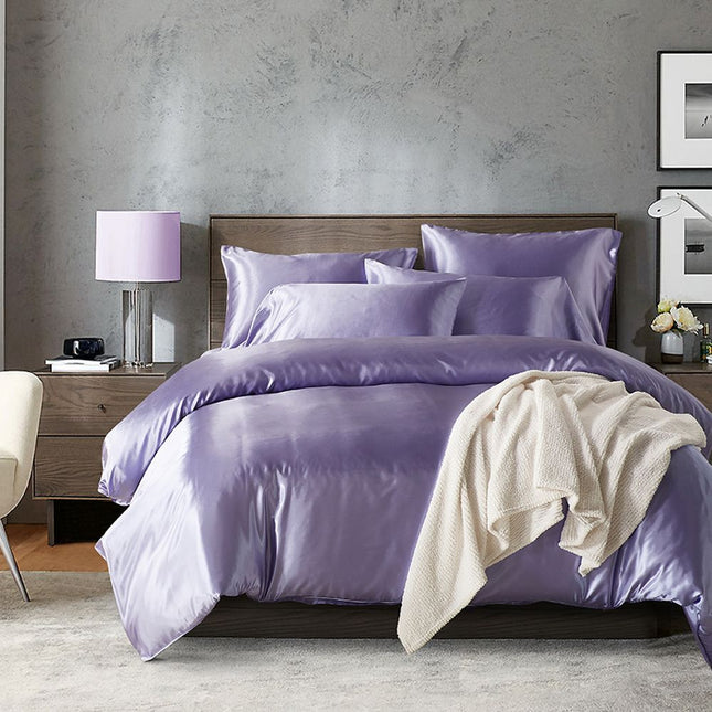 Hotel Home Solid Color Imitated Silk Luxury Satin 3pcs Comforter Bedding Set - Wnkrs
