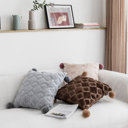 Solid color plush ball sofa cushion - Wnkrs
