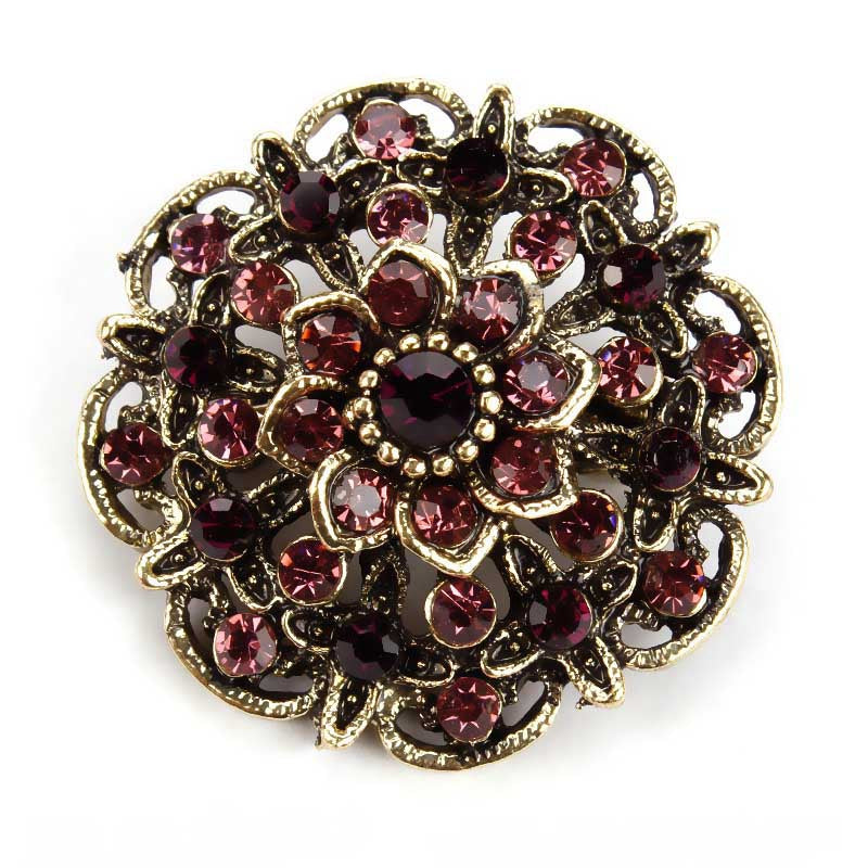 Vintage Crystal Flower Shaped Brooches
