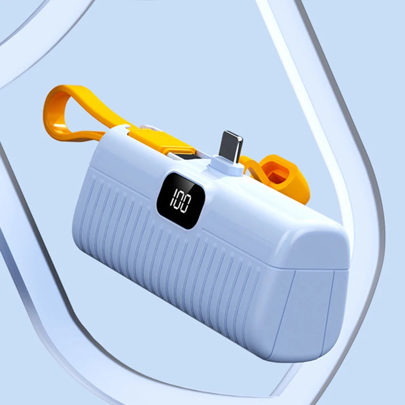 Compact Power Bank with Built-In Cable