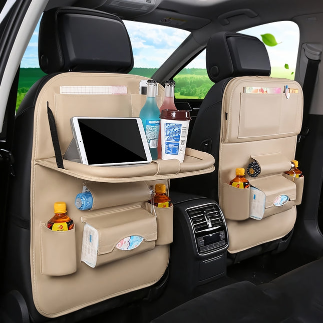 Luxury PU Leather Car Seat Back Organizer with Foldable Tray - Wnkrs