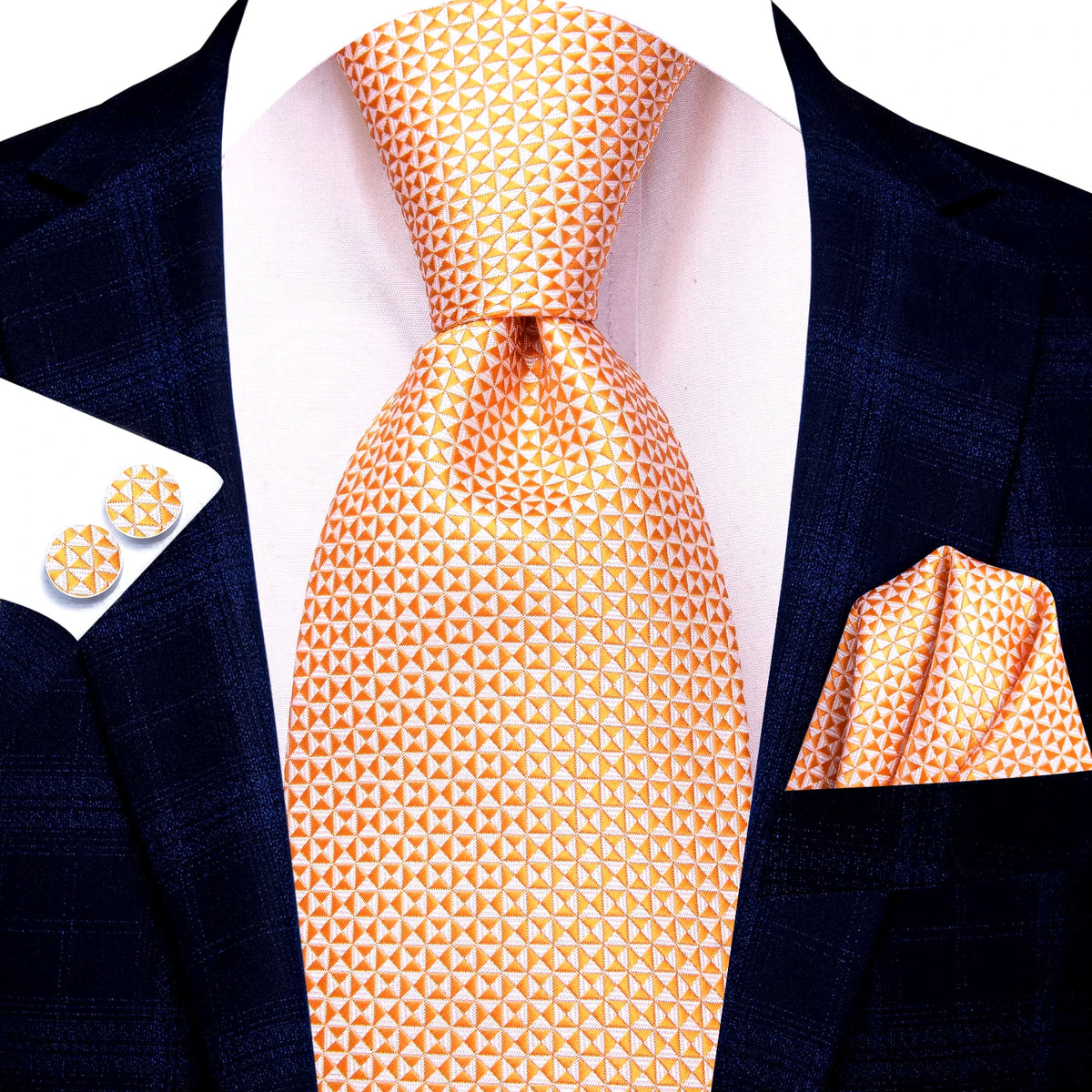 Orange Silk Necktie, Pocket Square & Cufflinks Set