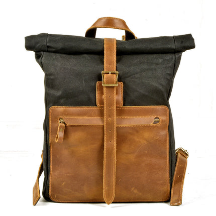Nouveau sac à dos rétro simple en toile cirée pour hommes, cuir décontracté