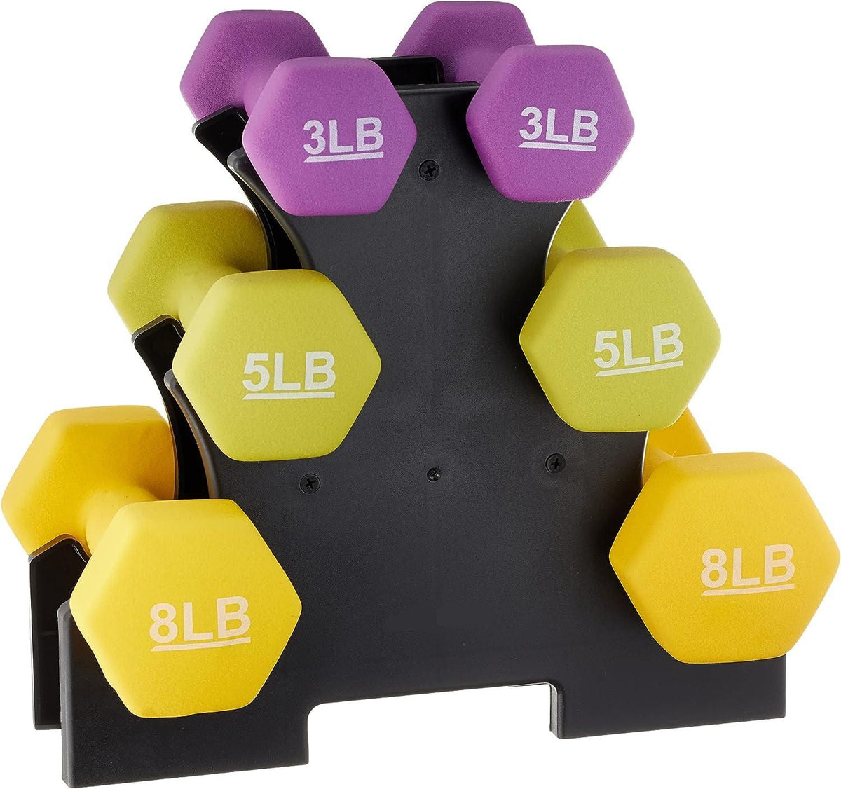 Neoprene Workout Dumbbell Set - 32-Pounds Total with Weight Rack