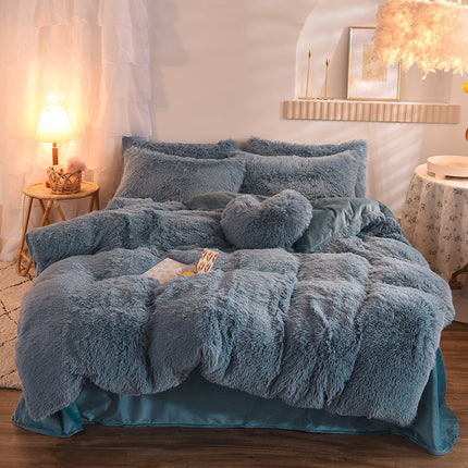 Luxury Thick Fleece Duvet Cover Queen King Winter Warm Bed Quilt Cover Pillowcase Fluffy Plush Shaggy Bedclothes Bedding Set Winter Body Keep Warm - Wnkrs