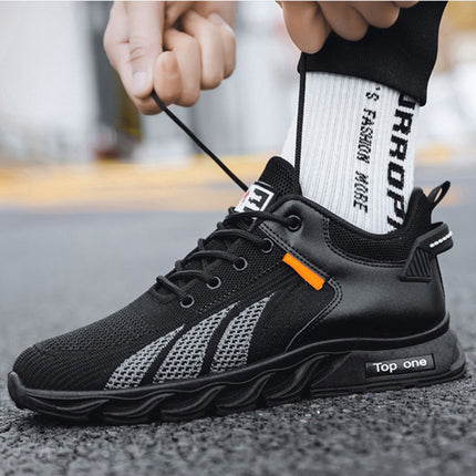 Men's Mesh Shoes Fashion Fly Knit Color-block Lace-up Sneakers Casual Lightweight Breathable Sports Shoes - Wnkrs