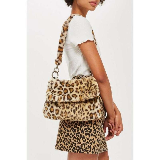 Leopard Print Faux Fur Crossbody Bag for Women - Wnkrs