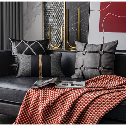 Sofa Model Room Striped Embroidery Craft Pillowcase - Wnkrs