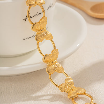Bracelet chaîne ovale papillon en acier inoxydable