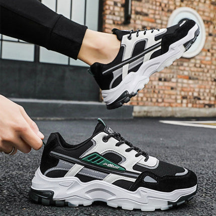 Black White Lace-up Sneakers Men Outdoor Breathable Csual Mesh Shoes Lightweight Running Sports Shoes - Wnkrs