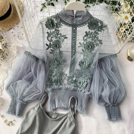 Women's Spring Blossom Sheer Lace Blouse - Wnkrs