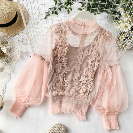 Women's Spring Blossom Sheer Lace Blouse - Wnkrs