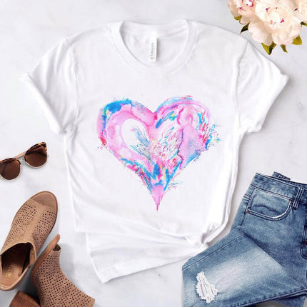 Heart Flower Printed T-Shirt for Women