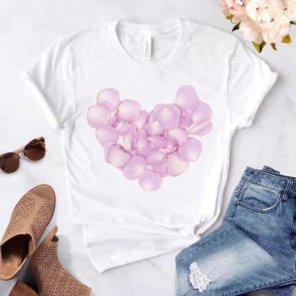 Heart Flower Printed T-Shirt for Women