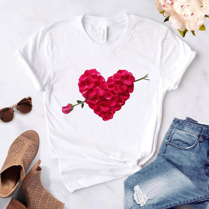 Heart Flower Printed T-Shirt for Women