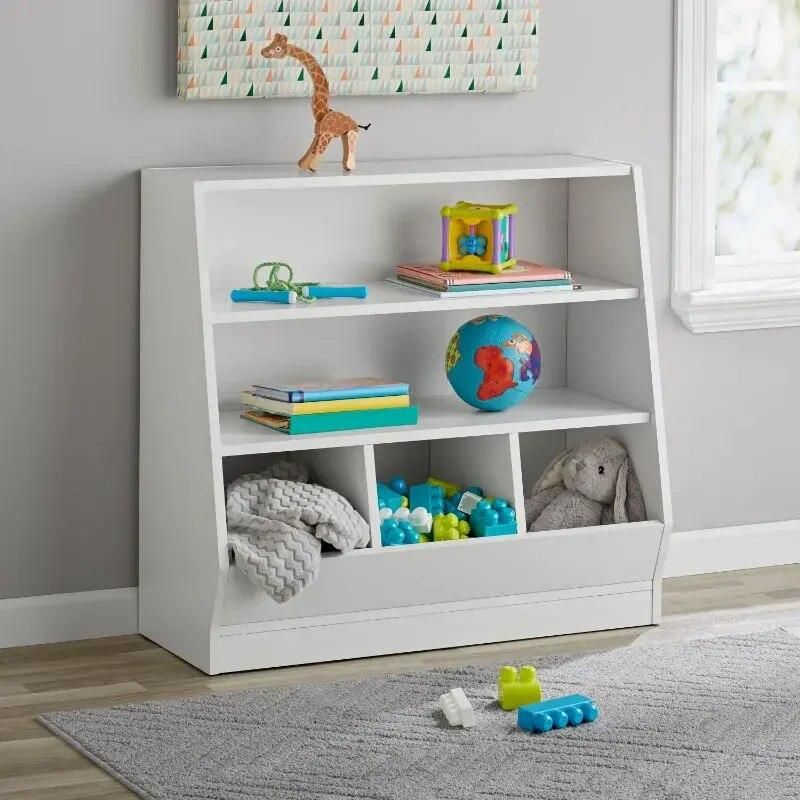 Kid-Friendly White Storage Bookcase with Bins