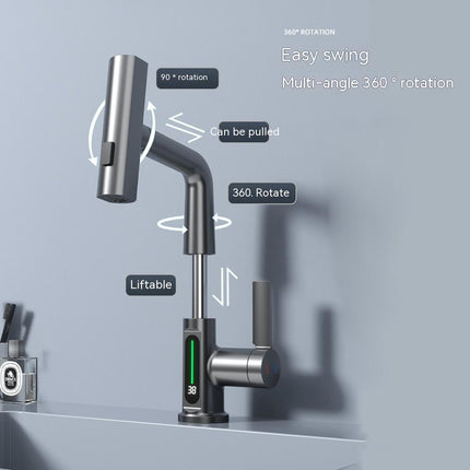 Intelligent Digital Display Faucet Pull-out Basin Faucet Temperature Digital Display Rotation - Wnkrs