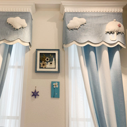 Simple Light Luxury Children's Room Cloud Yarn Blue And White Striped Cloth Chenille Curtain - Wnkrs
