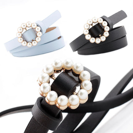 Women's Round Shaped Buckle Belt with Pearls - Wnkrs