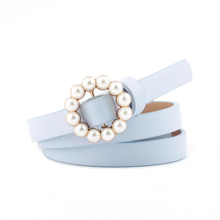 Women's Round Shaped Buckle Belt with Pearls - Wnkrs