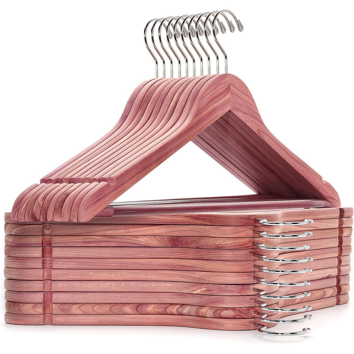 Luxurious Red Cedar Wood Hangers 30-Pack with 360° Swivel Hook