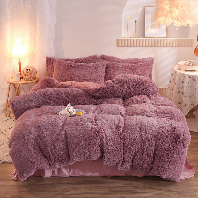 Luxury Thick Fleece Duvet Cover Queen King Winter Warm Bed Quilt Cover Pillowcase Fluffy Plush Shaggy Bedclothes Bedding Set Winter Body Keep Warm - Wnkrs