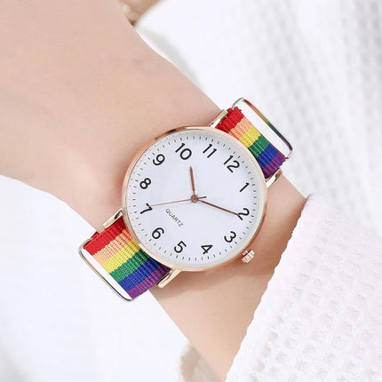 Montre-bracelet à quartz arc-en-ciel tendance pour femme