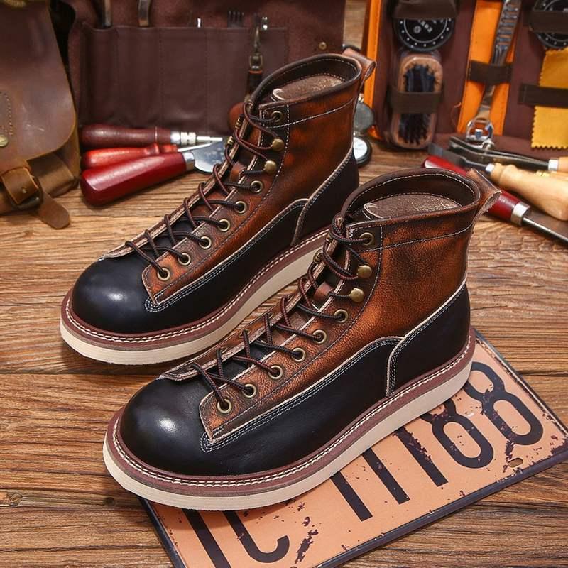 Men's Cow Leather Lace-Up Ankle Boots