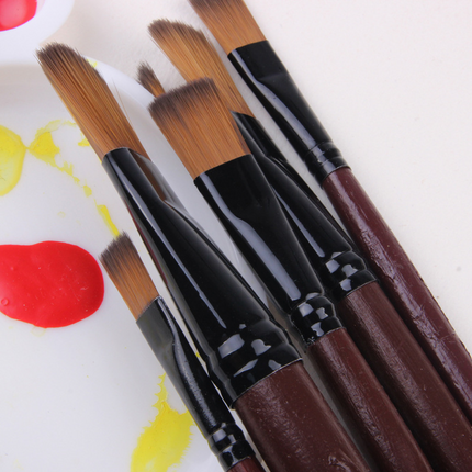 Juego de 6 pinceles para pintura al óleo con mango de madera
