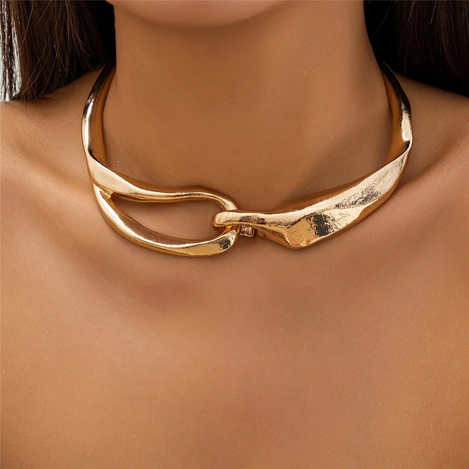 Sculptural Metal Choker Necklace