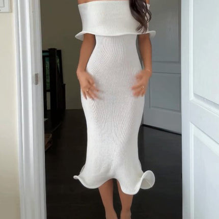 Robe moulante sexy sans manches à col nu de couleur unie